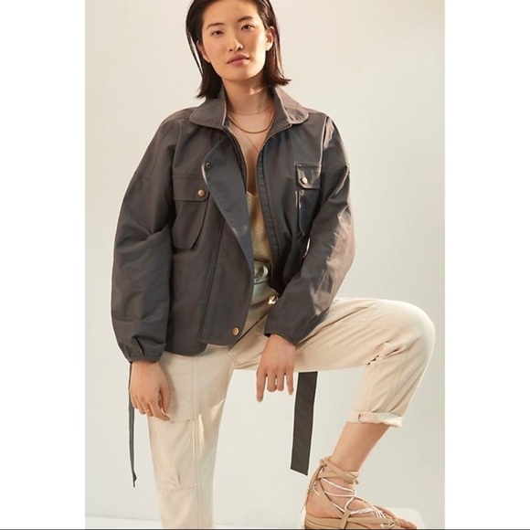 Anthropologie Puff Sleeve Grey Utility Jacket NWT New XS - Picture 10 of 16